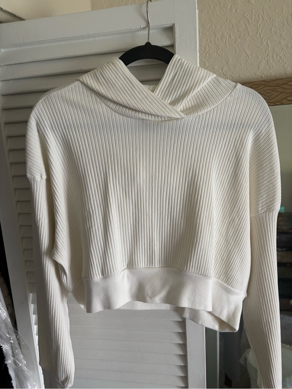 Noize Cream Ribbed Cropped Cowl Neck Sweater